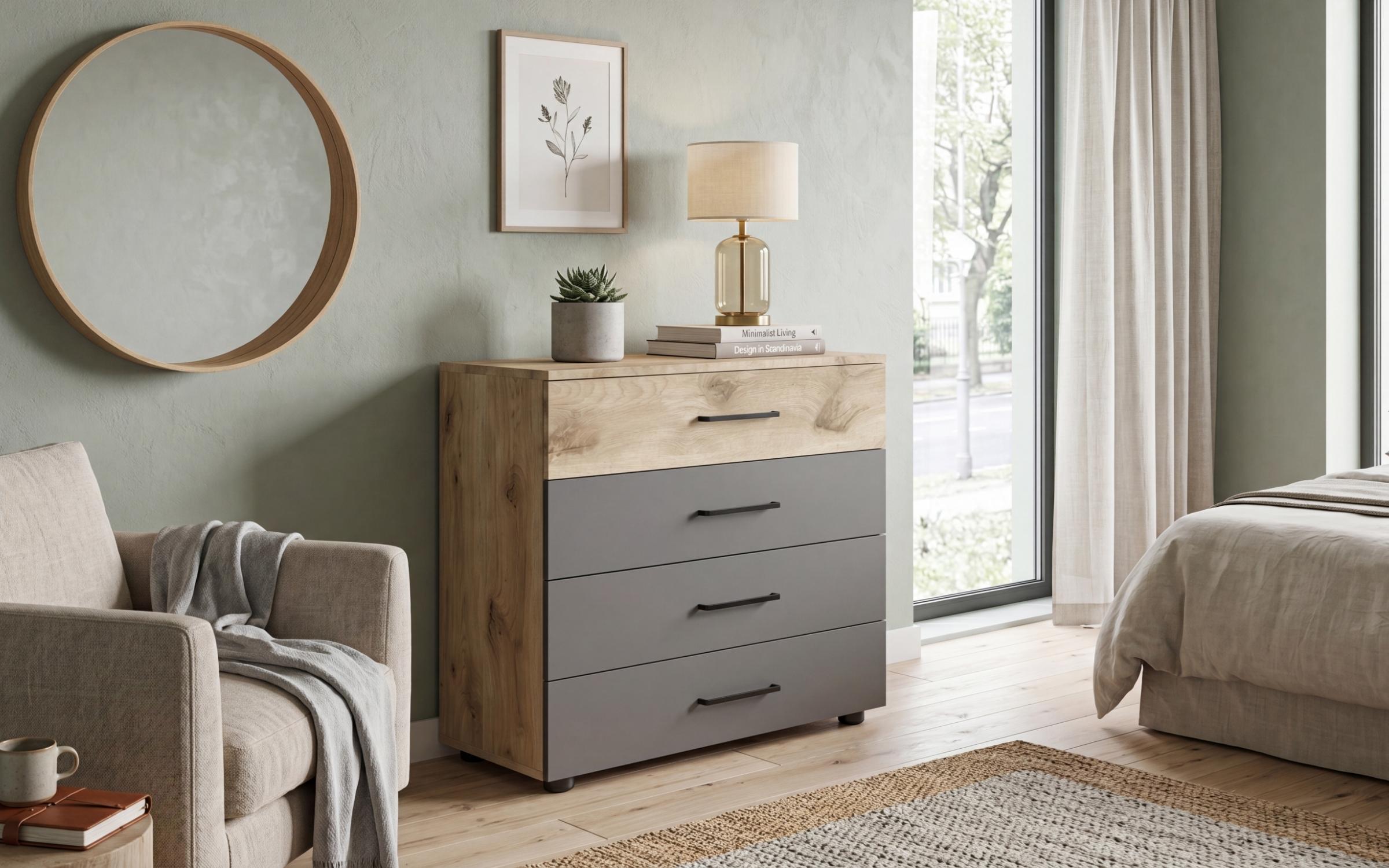 Bedroom furniture set for mattress 160/200 Moretti, light Scandinavian oak + anthracite matt  8
